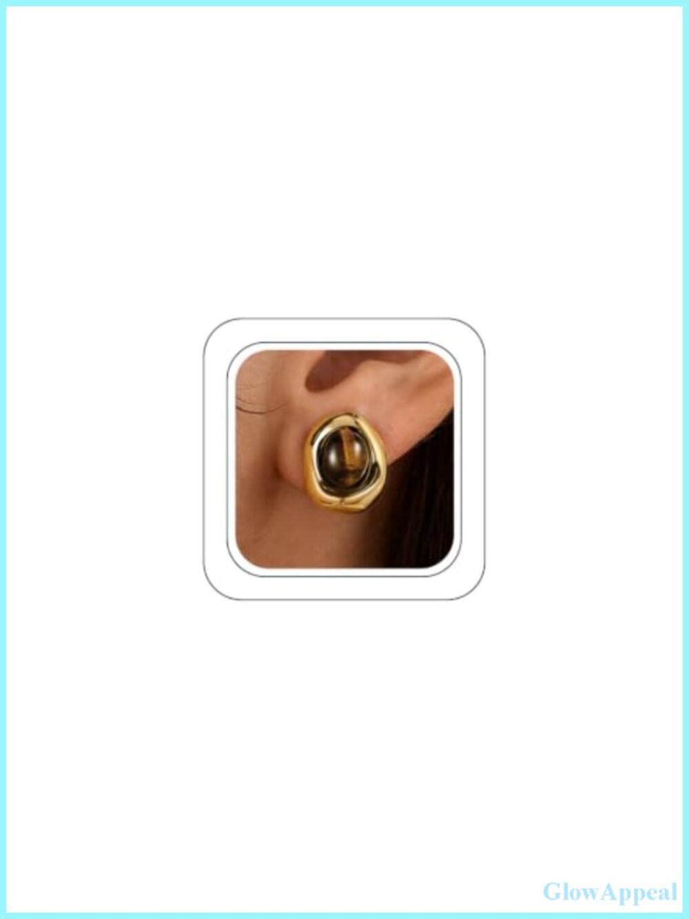 Chunky Gold Clip On Earrings Natural Stone Hypoallergenic Statement Jewelry